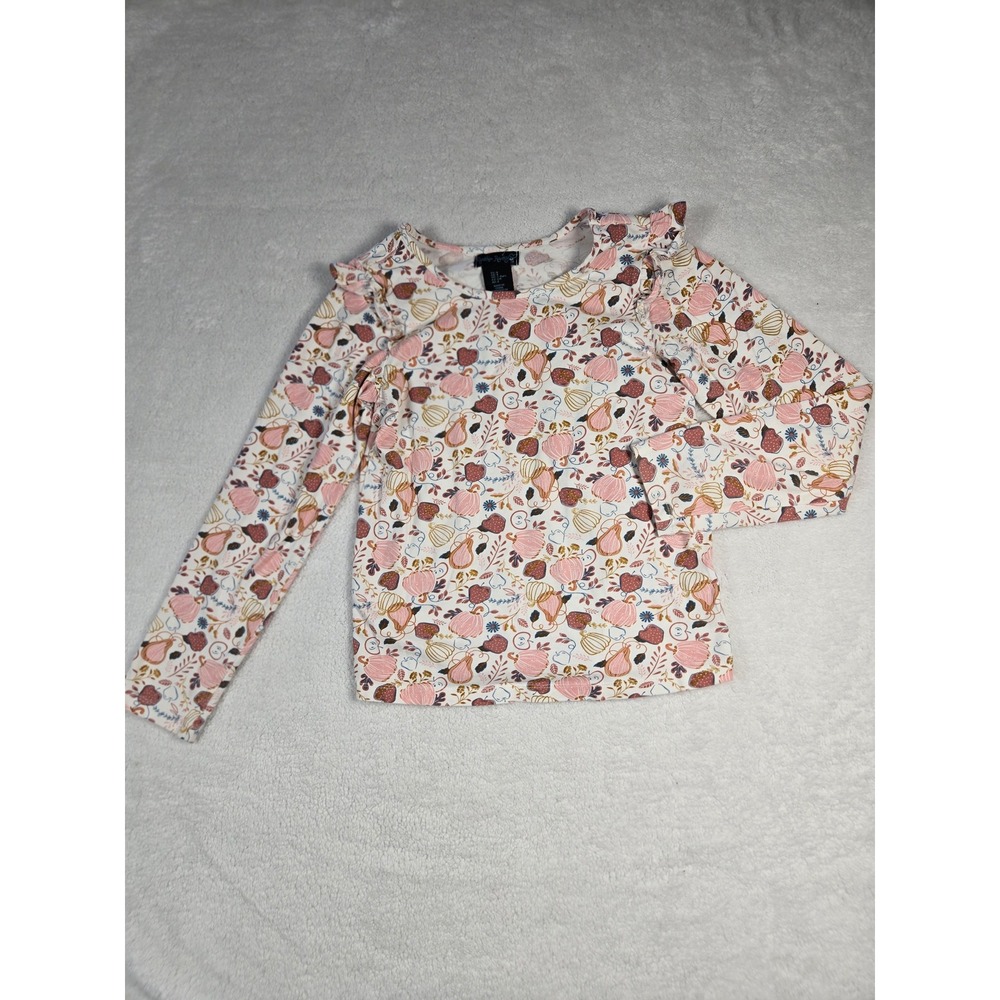 Cynthia Rowley Girls Pink Pumpkin Floral Ruffle Long Sleeve Top Size 8 School